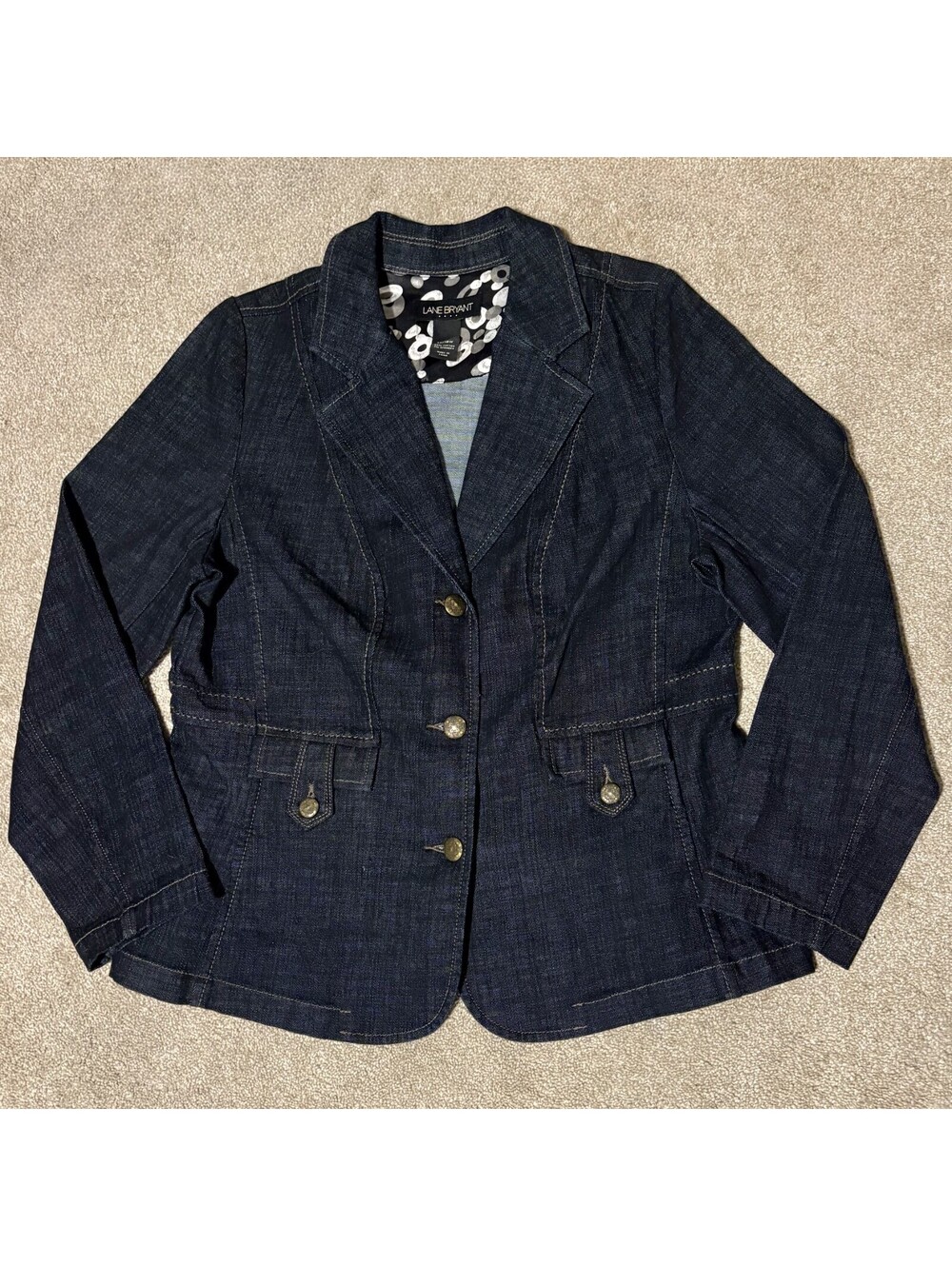 Lane Bryant Denim Blazer Jacket Womens 14/16W Dark Wash 3 Button